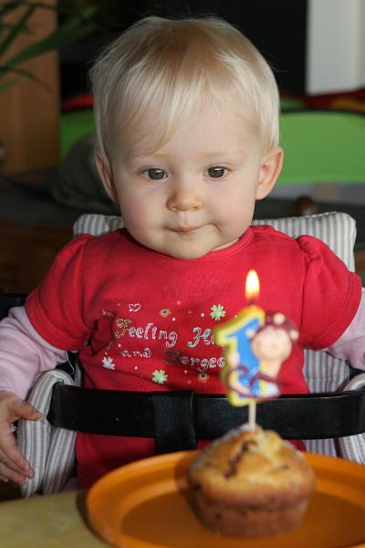IMG_5408.JPG - Heute ist mein 1. Geburtstag....und ich hab einen eigenen Muffin mit Kerze drauf :-)